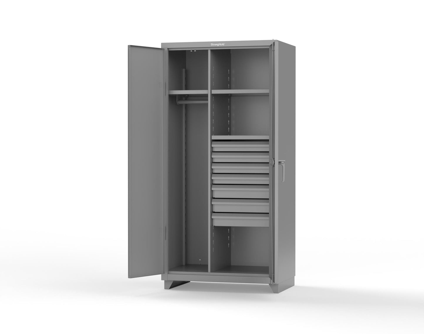 Extra Heavy Duty 14 GA Uniform Cabinet with 7 Drawers, 3 Shelves - 36 In. W x 24 In. D x 75 In. H - 36-W-243-7DB-L-7037
