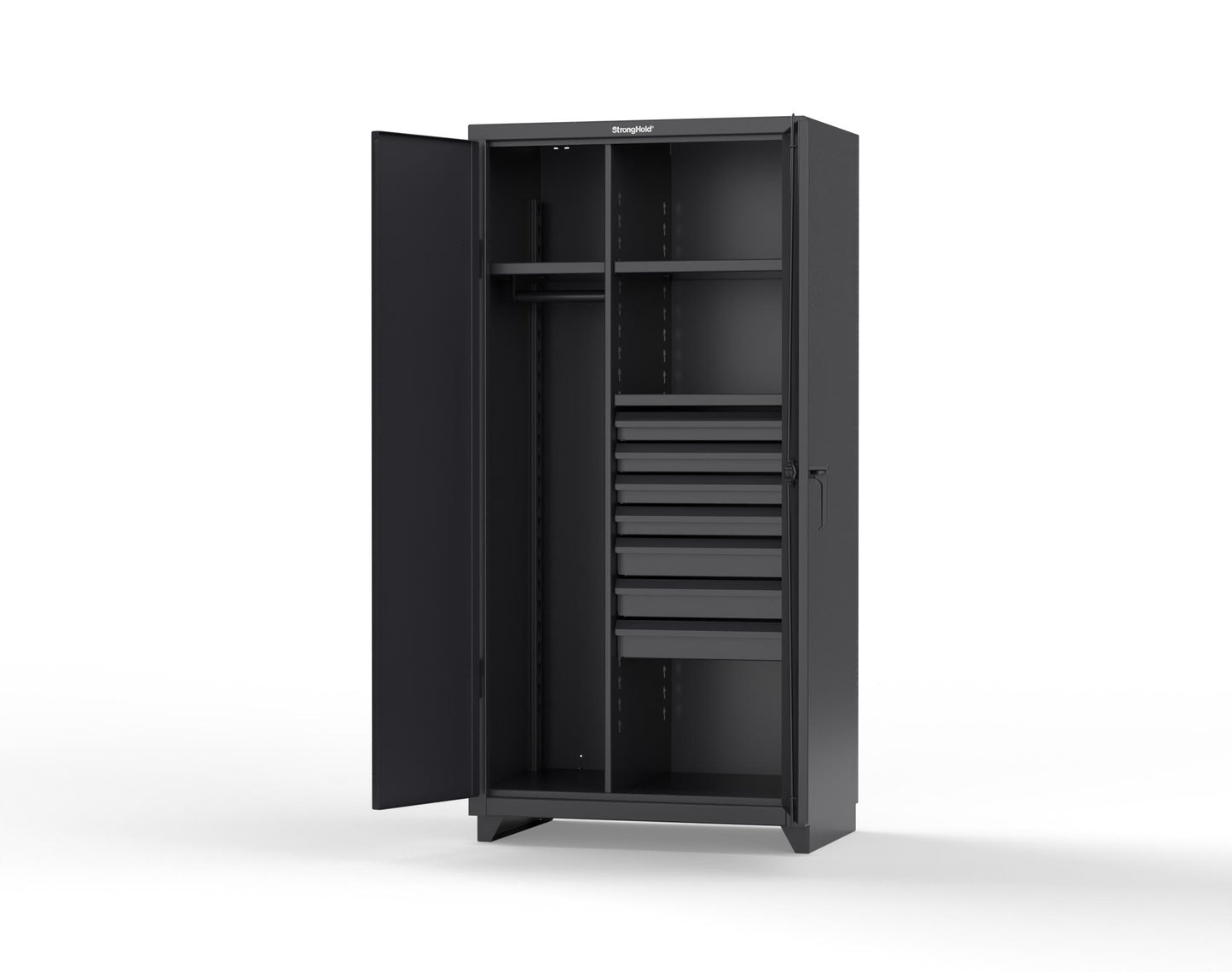 Extra Heavy Duty 14 GA Uniform Cabinet with 7 Drawers, 3 Shelves - 36 In. W x 24 In. D x 75 In. H - 36-W-243-7DB-L-9005