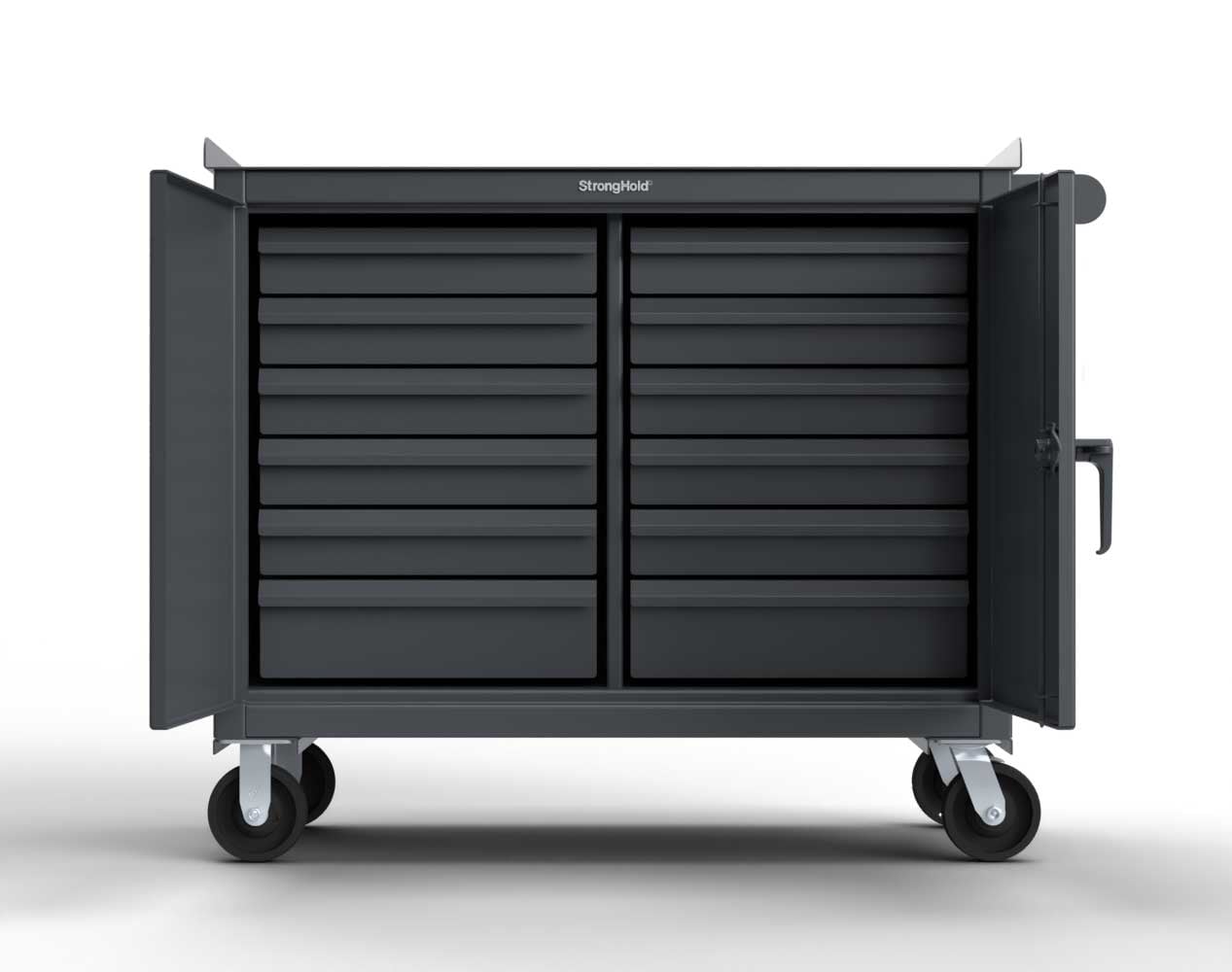 Extreme Duty 12 GA Mobile Tool Cart with 7 GA Steel Top, 12 Half-Width Drawers - 48 in. W x 24 in. D x 44 in. H