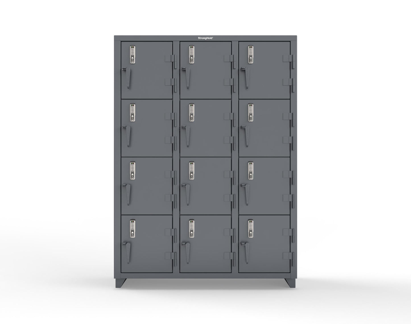 Extra Heavy Duty 14 GA 4-Tier Locker with Keyless Entry Lock, 12 Compartments – 54 in. W x 18 in. D x 75 in. H - 4.66-12D-18-4T-EK-L-7024