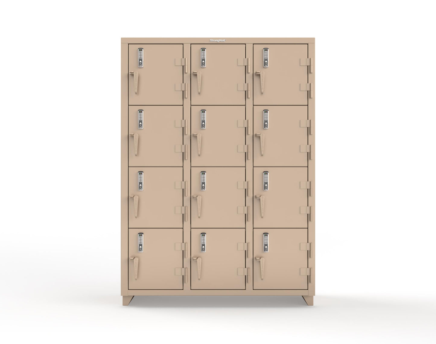 Extra Heavy Duty 14 GA 4-Tier Locker with Keyless Entry Lock, 12 Compartments – 54 in. W x 18 in. D x 75 in. H - 4.66-12D-18-4T-EK-L-1019