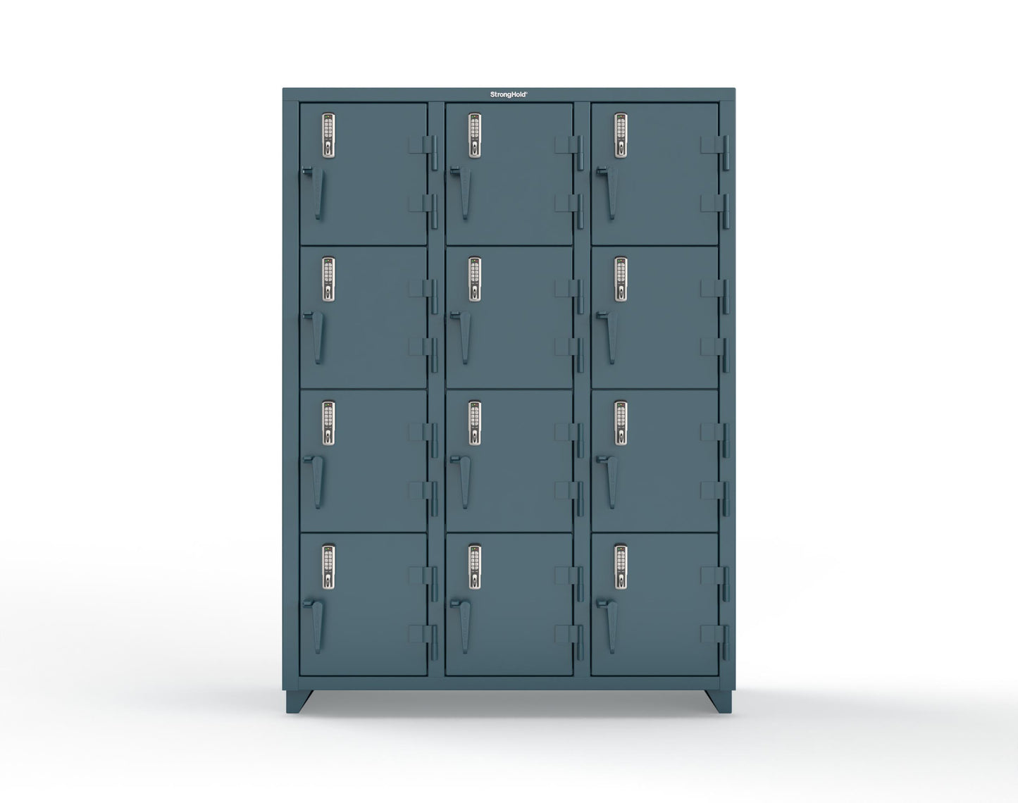 Extra Heavy Duty 14 GA 4-Tier Locker with Keyless Entry Lock, 12 Compartments – 54 in. W x 18 in. D x 75 in. H - 4.66-12D-18-4T-EK-L-5001