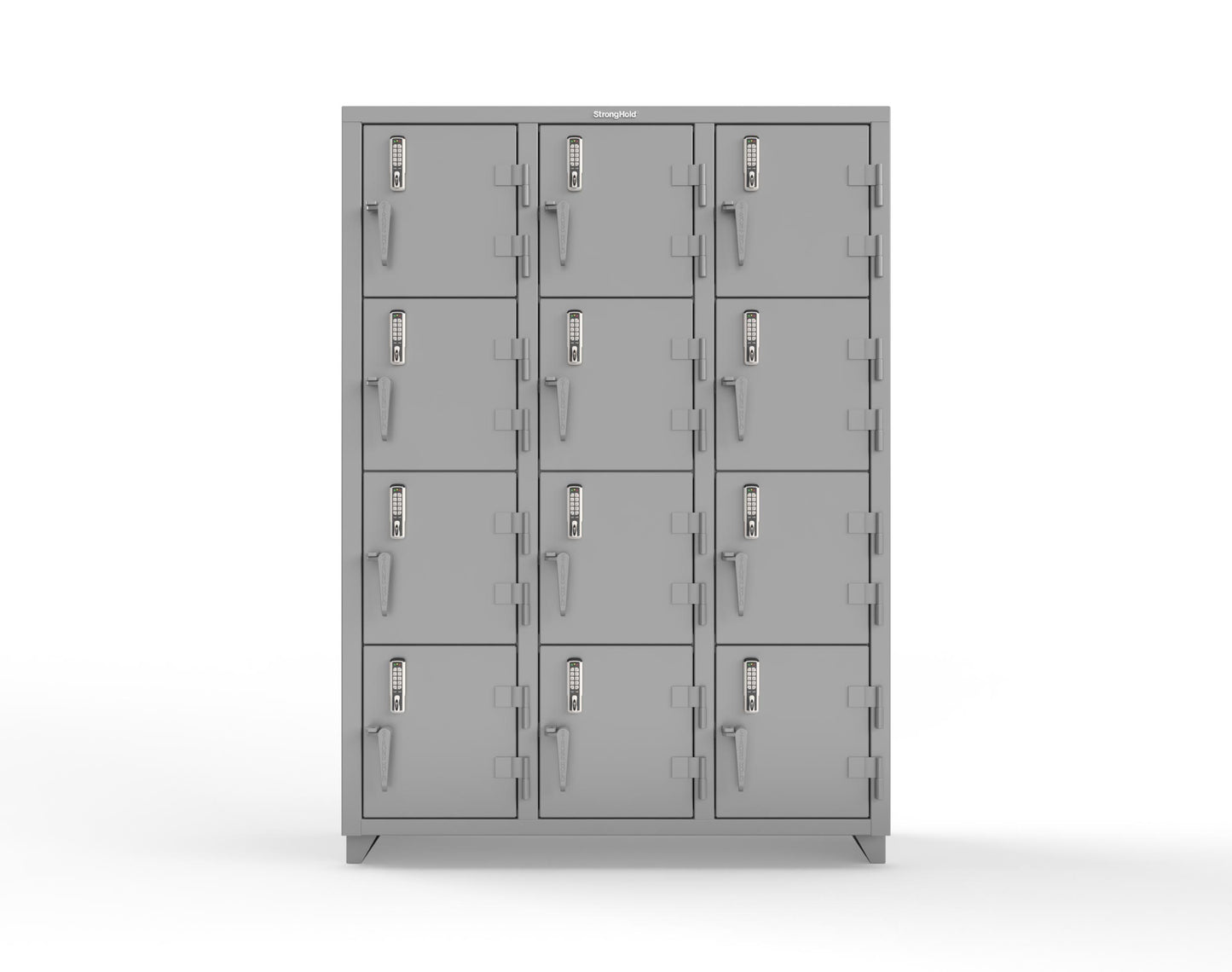Extra Heavy Duty 14 GA 4-Tier Locker with Keyless Entry Lock, 12 Compartments – 54 in. W x 18 in. D x 75 in. H - 4.66-12D-18-4T-EK-L-7037