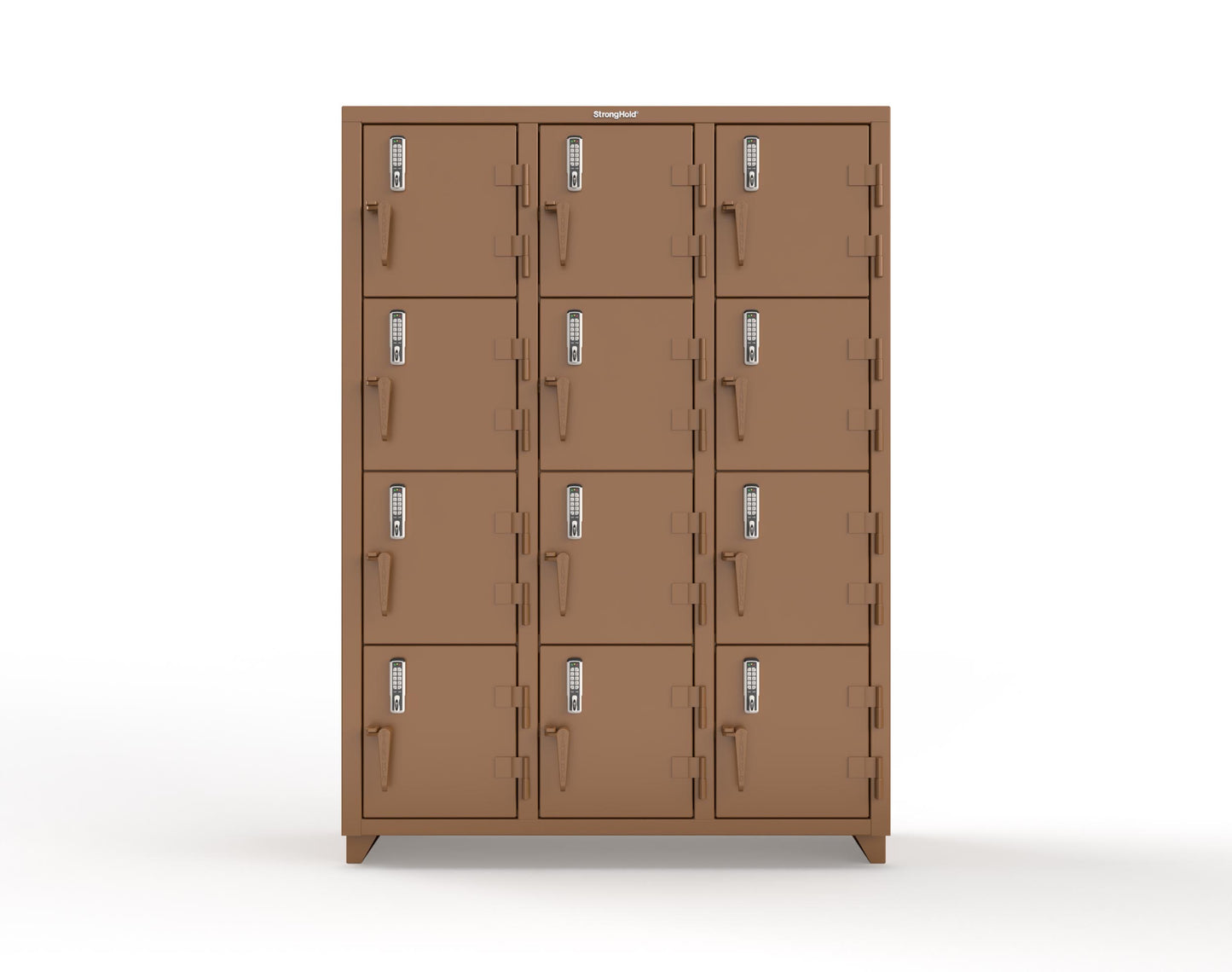 Extra Heavy Duty 14 GA 4-Tier Locker with Keyless Entry Lock, 12 Compartments – 54 in. W x 18 in. D x 75 in. H - 4.66-12D-18-4T-EK-L-8008