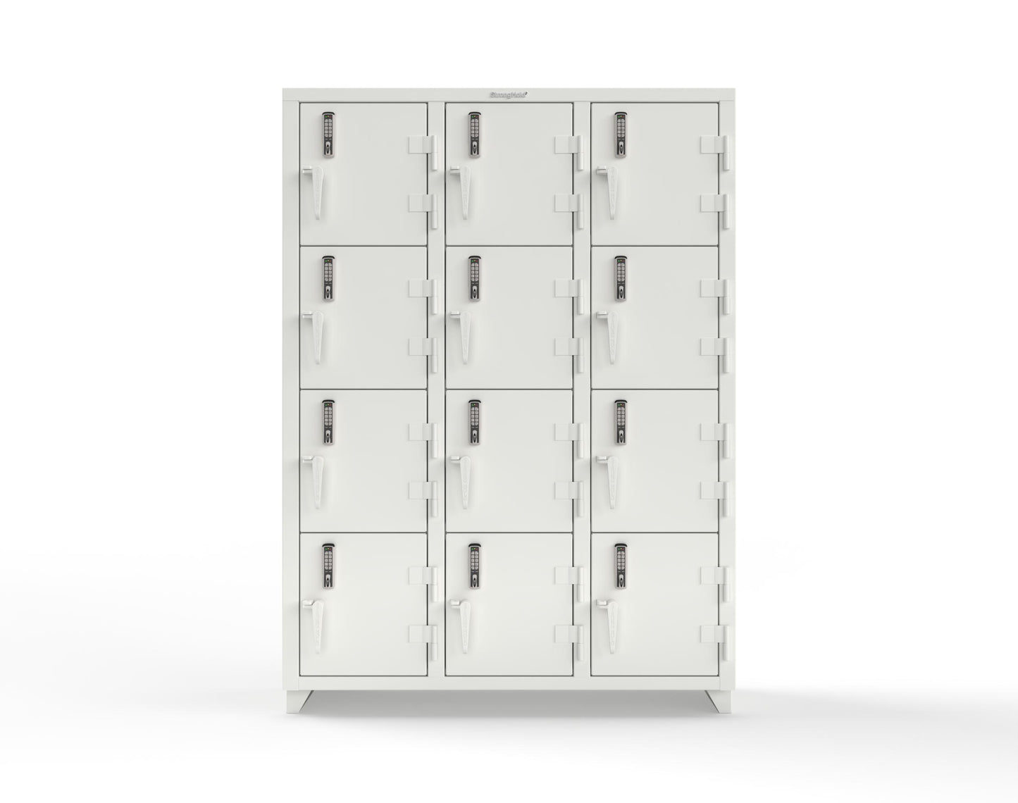 Extra Heavy Duty 14 GA 4-Tier Locker with Keyless Entry Lock, 12 Compartments – 54 in. W x 18 in. D x 75 in. H - 4.66-12D-18-4T-EK-L-9003