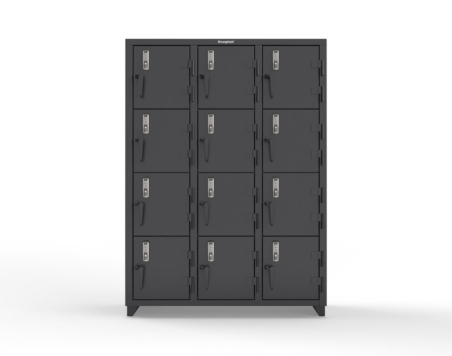 Extra Heavy Duty 14 GA 4-Tier Locker with Keyless Entry Lock, 12 Compartments – 54 in. W x 18 in. D x 75 in. H - 4.66-12D-18-4T-EK-L-9005