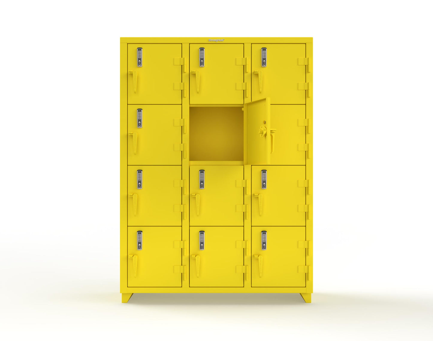 Extra Heavy Duty 14 GA 4-Tier Locker with Keyless Entry Lock, 12 Compartments – 54 in. W x 18 in. D x 75 in. H - 4.66-12D-18-4T-EK-L-1021