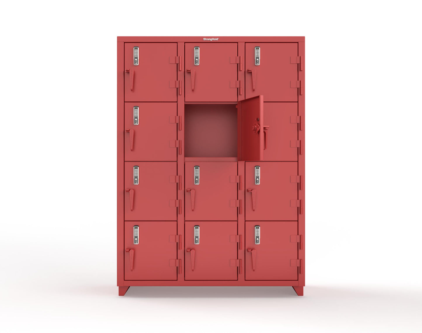Extra Heavy Duty 14 GA 4-Tier Locker with Keyless Entry Lock, 12 Compartments – 54 in. W x 18 in. D x 75 in. H - 4.66-12D-18-4T-EK-L-3001