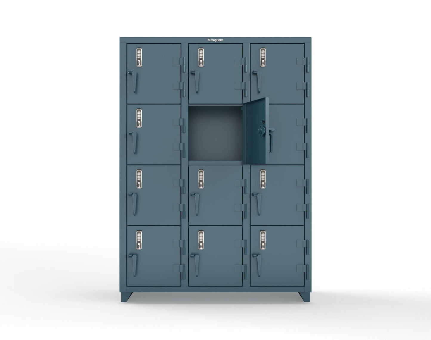 Extra Heavy Duty 14 GA 4-Tier Locker with Keyless Entry Lock, 12 Compartments – 54 in. W x 18 in. D x 75 in. H - 4.66-12D-18-4T-EK-L-5001