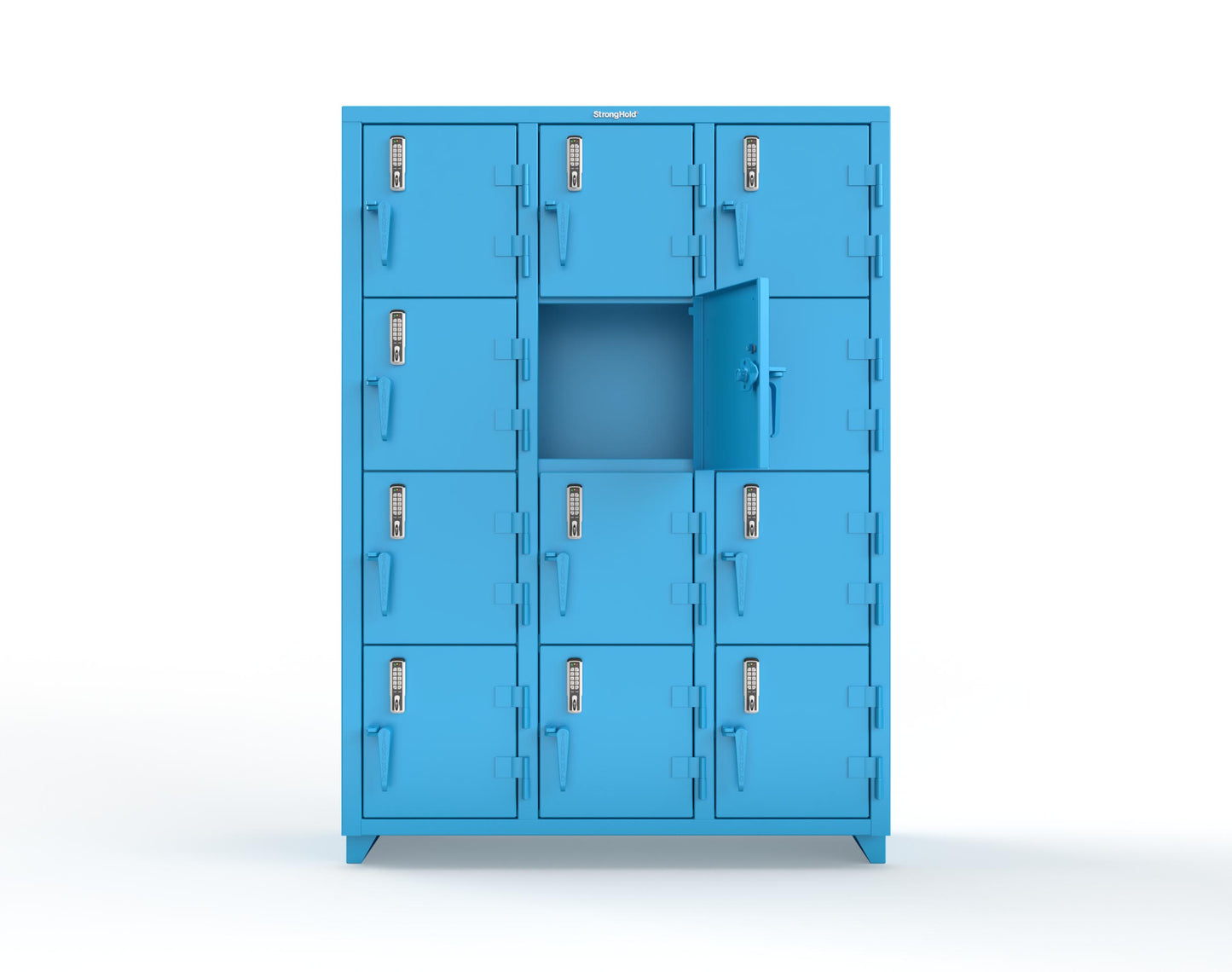 Extra Heavy Duty 14 GA 4-Tier Locker with Keyless Entry Lock, 12 Compartments – 54 in. W x 18 in. D x 75 in. H - 4.66-12D-18-4T-EK-L-5012