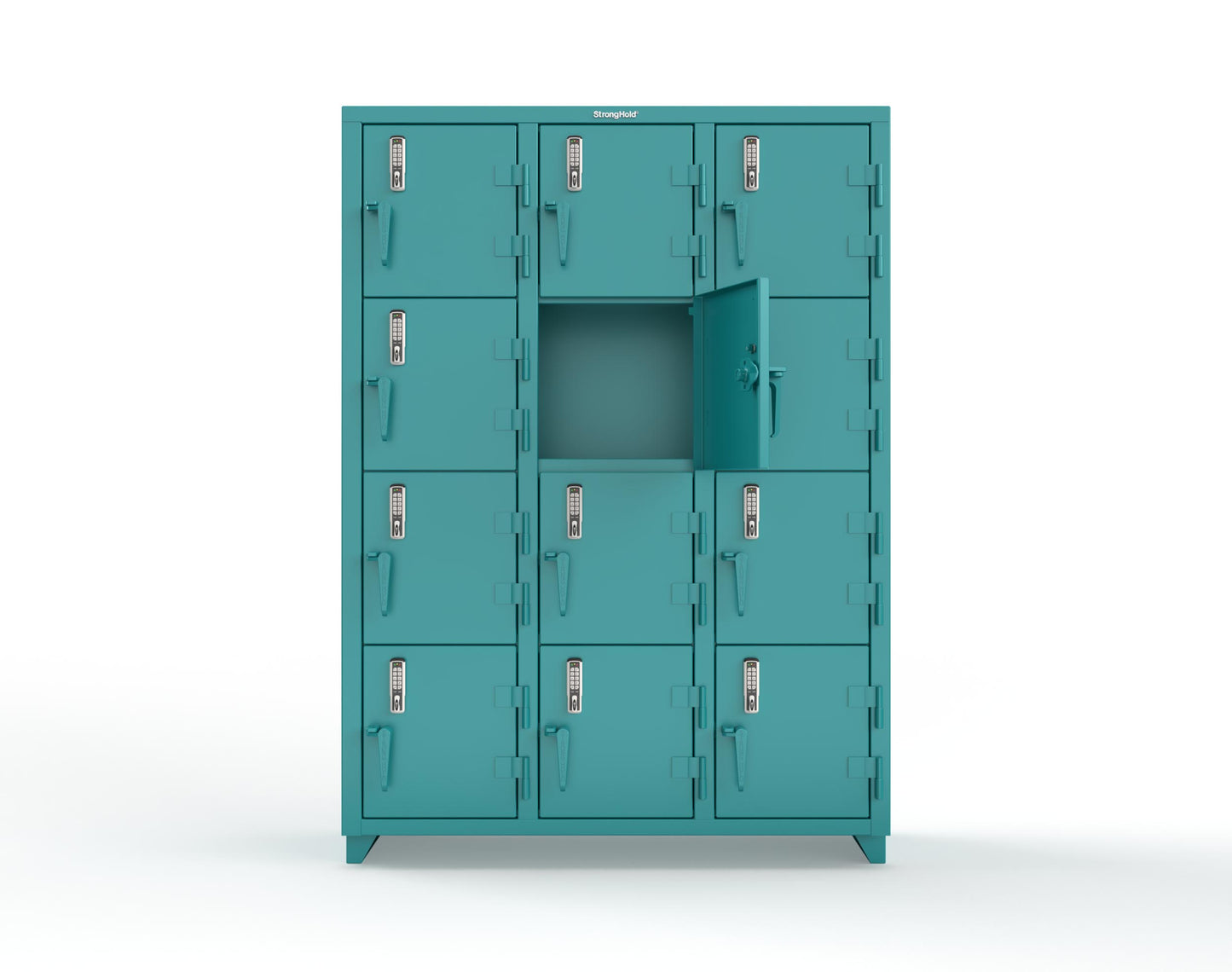 Extra Heavy Duty 14 GA 4-Tier Locker with Keyless Entry Lock, 12 Compartments – 54 in. W x 18 in. D x 75 in. H - 4.66-12D-18-4T-EK-L-5021