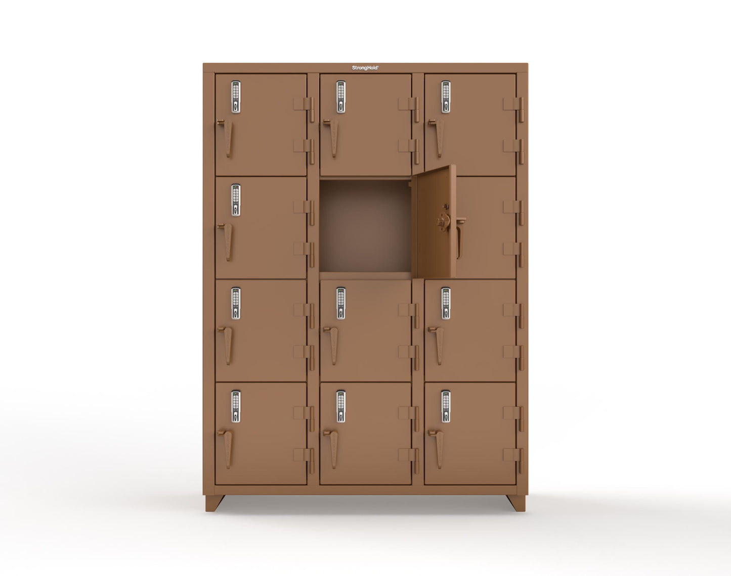 Extra Heavy Duty 14 GA 4-Tier Locker with Keyless Entry Lock, 12 Compartments – 54 in. W x 18 in. D x 75 in. H - 4.66-12D-18-4T-EK-L-8008