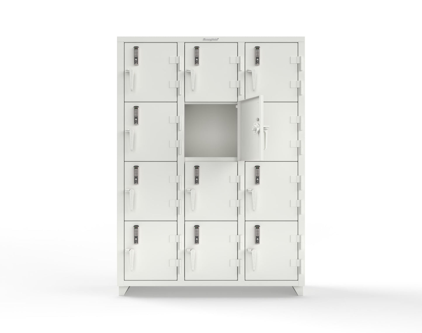 Extra Heavy Duty 14 GA 4-Tier Locker with Keyless Entry Lock, 12 Compartments – 54 in. W x 18 in. D x 75 in. H - 4.66-12D-18-4T-EK-L-9003