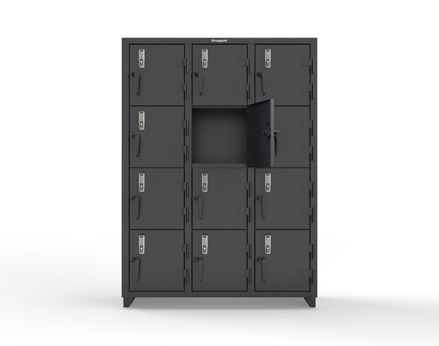 Extra Heavy Duty 14 GA 4-Tier Locker with Keyless Entry Lock, 12 Compartments – 54 in. W x 18 in. D x 75 in. H - 4.66-12D-18-4T-EK-L-9005