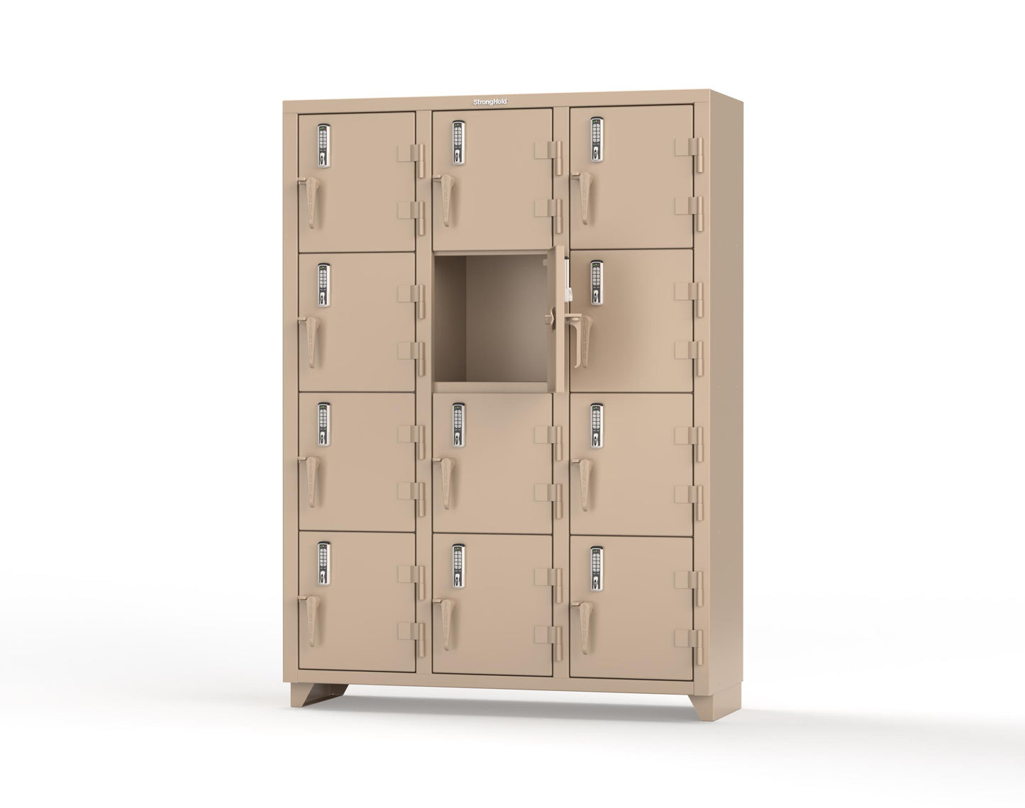 Extra Heavy Duty 14 GA 4-Tier Locker with Keyless Entry Lock, 12 Compartments – 54 in. W x 18 in. D x 75 in. H - 4.66-12D-18-4T-EK-L-1019