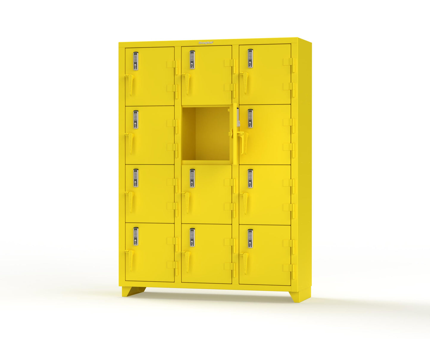 Extra Heavy Duty 14 GA 4-Tier Locker with Keyless Entry Lock, 12 Compartments – 54 in. W x 18 in. D x 75 in. H - 4.66-12D-18-4T-EK-L-1021