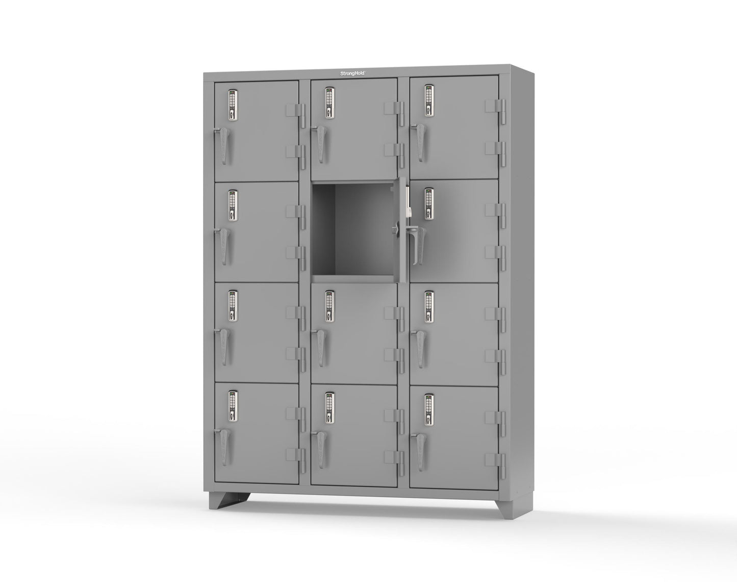 Extra Heavy Duty 14 GA 4-Tier Locker with Keyless Entry Lock, 12 Compartments – 54 in. W x 18 in. D x 75 in. H - 4.66-12D-18-4T-EK-L-7037