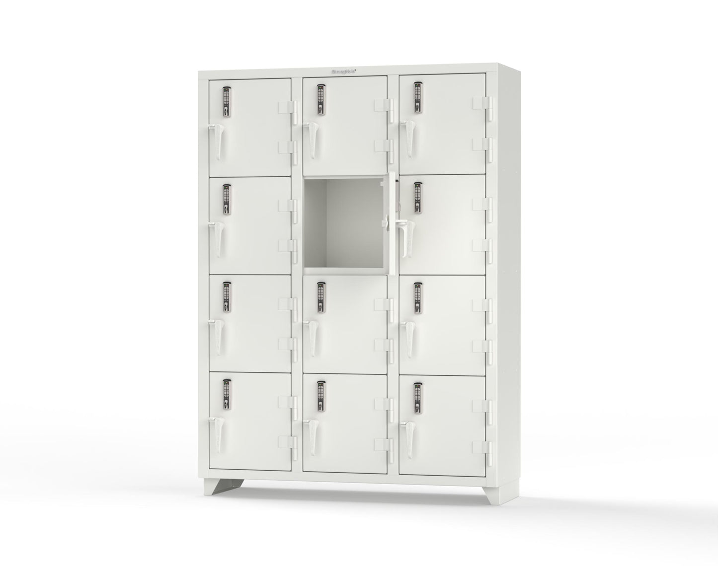 Extra Heavy Duty 14 GA 4-Tier Locker with Keyless Entry Lock, 12 Compartments – 54 in. W x 18 in. D x 75 in. H - 4.66-12D-18-4T-EK-L-9003