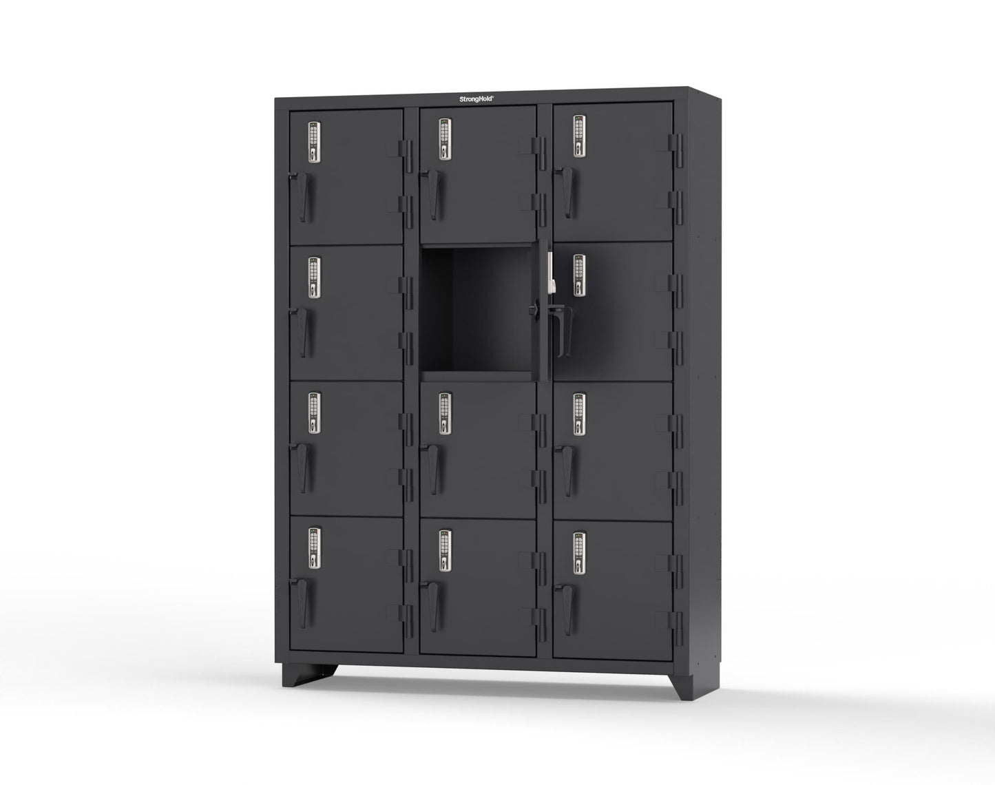 Extra Heavy Duty 14 GA 4-Tier Locker with Keyless Entry Lock, 12 Compartments – 54 in. W x 18 in. D x 75 in. H - 4.66-12D-18-4T-EK-L-9005