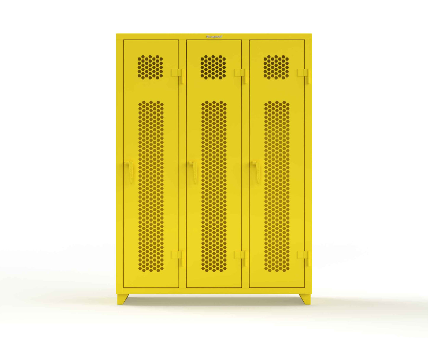Extra Heavy Duty 14 GA Ventilated Single-Tier Locker with Shelf and Hanger Rod, 3 Compartments - 54 in. W x 18 in. D x 75 in. H - 4.66-3H-18-1T-L-1021