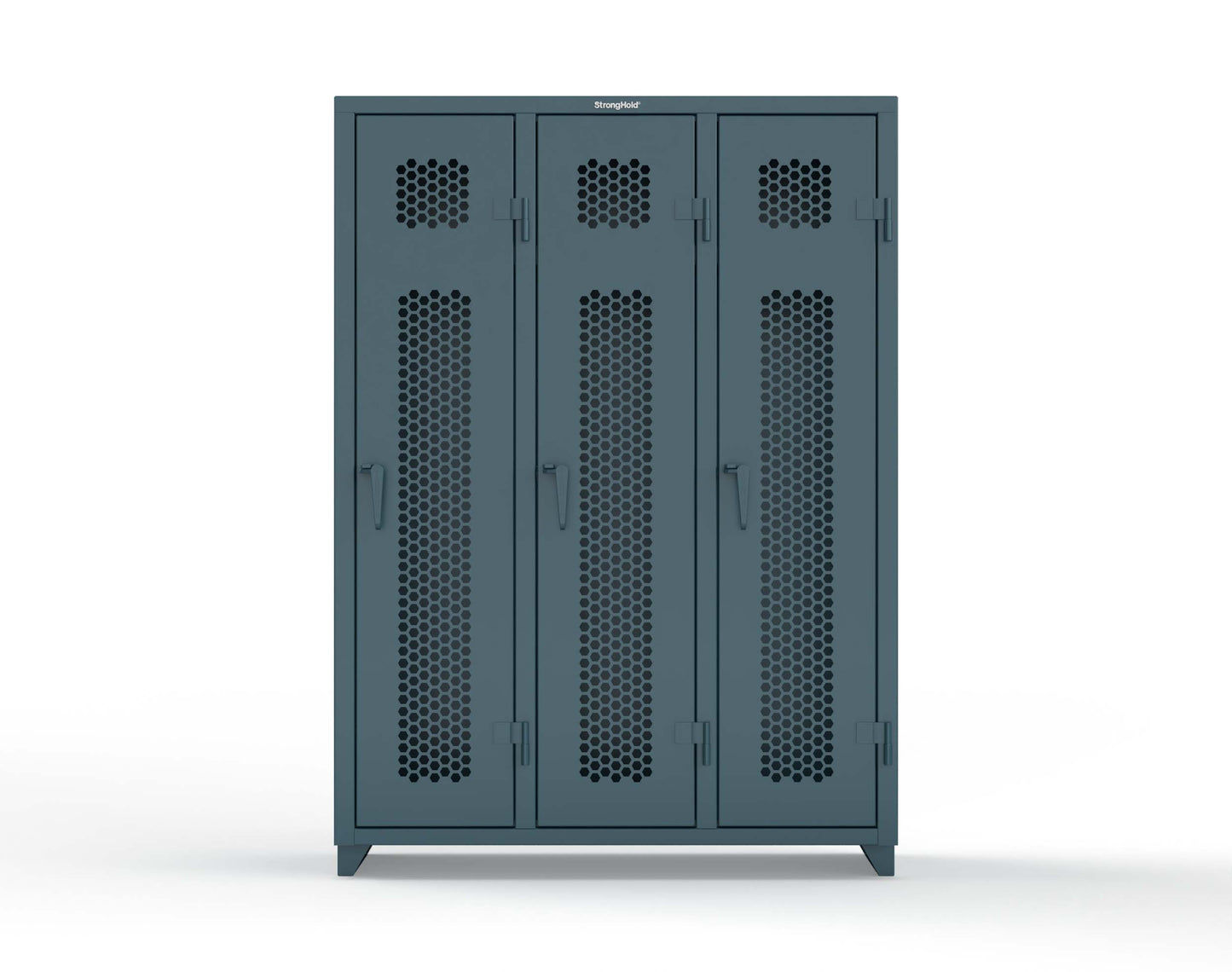 Extra Heavy Duty 14 GA Ventilated Single-Tier Locker with Shelf and Hanger Rod, 3 Compartments - 54 in. W x 18 in. D x 75 in. H - 4.66-3H-18-1T-L-5001