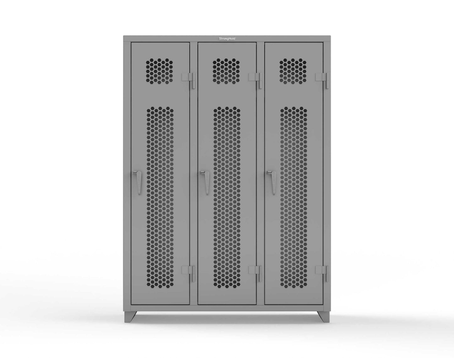 Extra Heavy Duty 14 GA Ventilated Single-Tier Locker with Shelf and Hanger Rod, 3 Compartments - 54 in. W x 18 in. D x 75 in. H - 4.66-3H-18-1T-L-7037