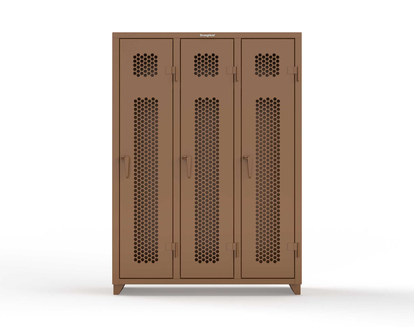 Extra Heavy Duty 14 GA Ventilated Single-Tier Locker with Shelf and Hanger Rod, 3 Compartments - 54 in. W x 18 in. D x 75 in. H - 4.66-3H-18-1T-L-8008