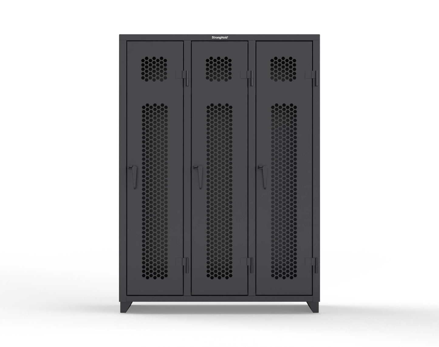 Extra Heavy Duty 14 GA Ventilated Single-Tier Locker with Shelf and Hanger Rod, 3 Compartments - 54 in. W x 18 in. D x 75 in. H - 4.66-3H-18-1T-L-9005