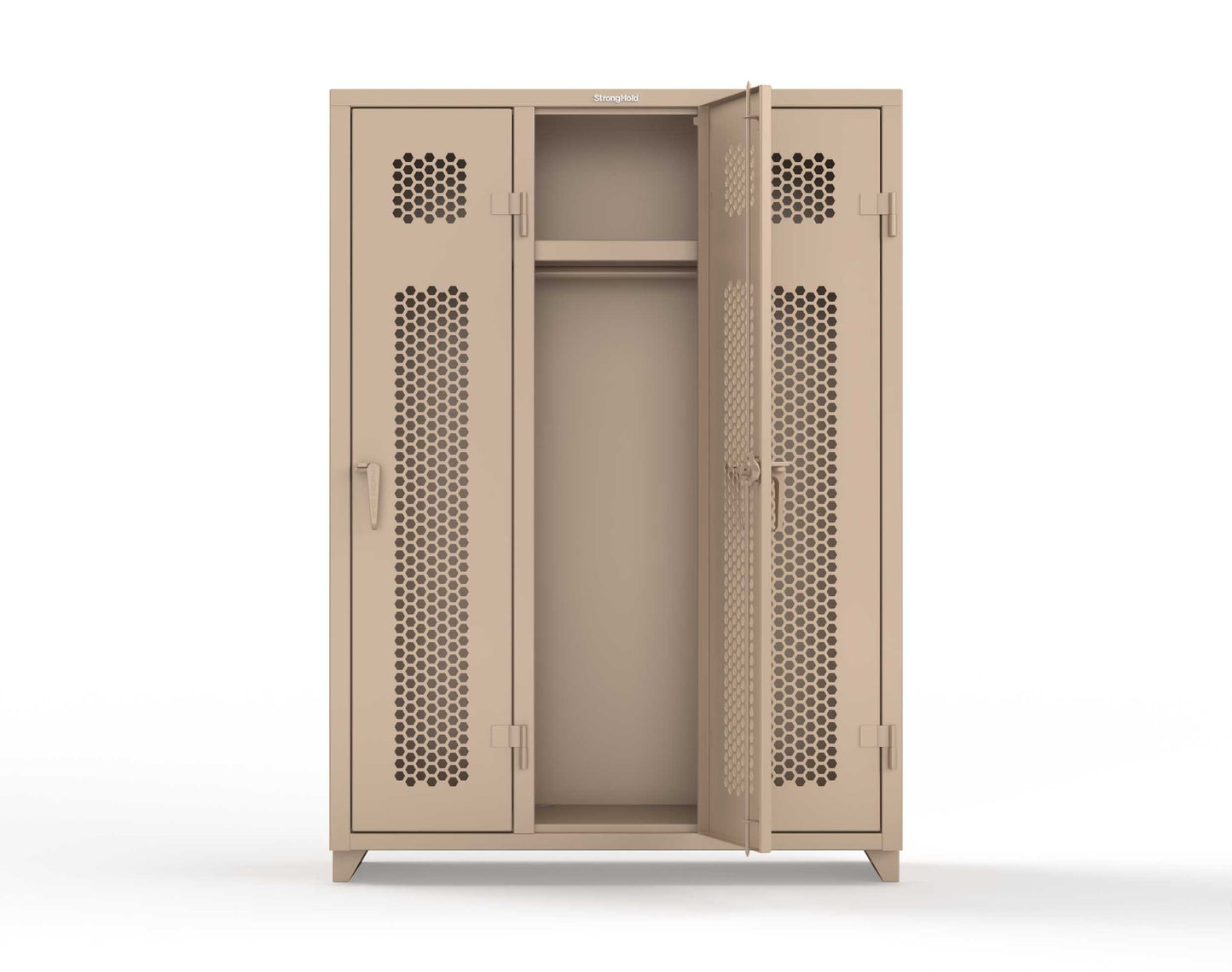 Extra Heavy Duty 14 GA Ventilated Single-Tier Locker with Shelf and Hanger Rod, 3 Compartments - 54 in. W x 18 in. D x 75 in. H - 4.66-3H-18-1T-L-1019