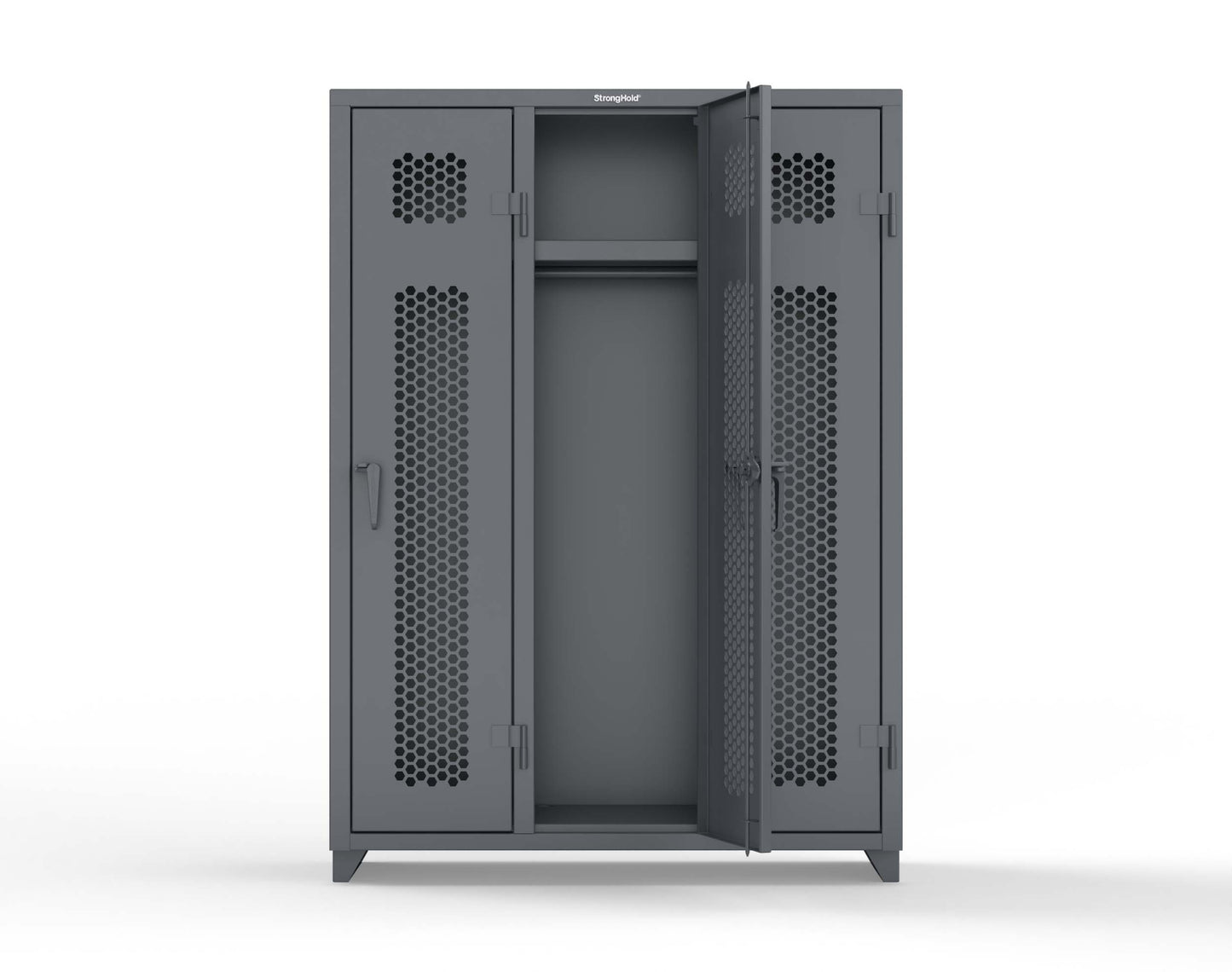 Extra Heavy Duty 14 GA Ventilated Single-Tier Locker with Shelf and Hanger Rod, 3 Compartments - 54 in. W x 18 in. D x 75 in. H - 4.66-3H-18-1T-L-7024
