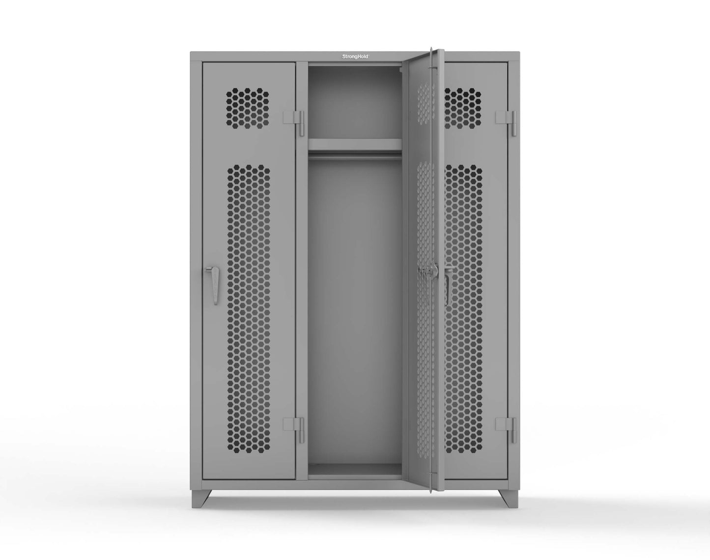 Extra Heavy Duty 14 GA Ventilated Single-Tier Locker with Shelf and Hanger Rod, 3 Compartments - 54 in. W x 18 in. D x 75 in. H - 4.66-3H-18-1T-L-7037