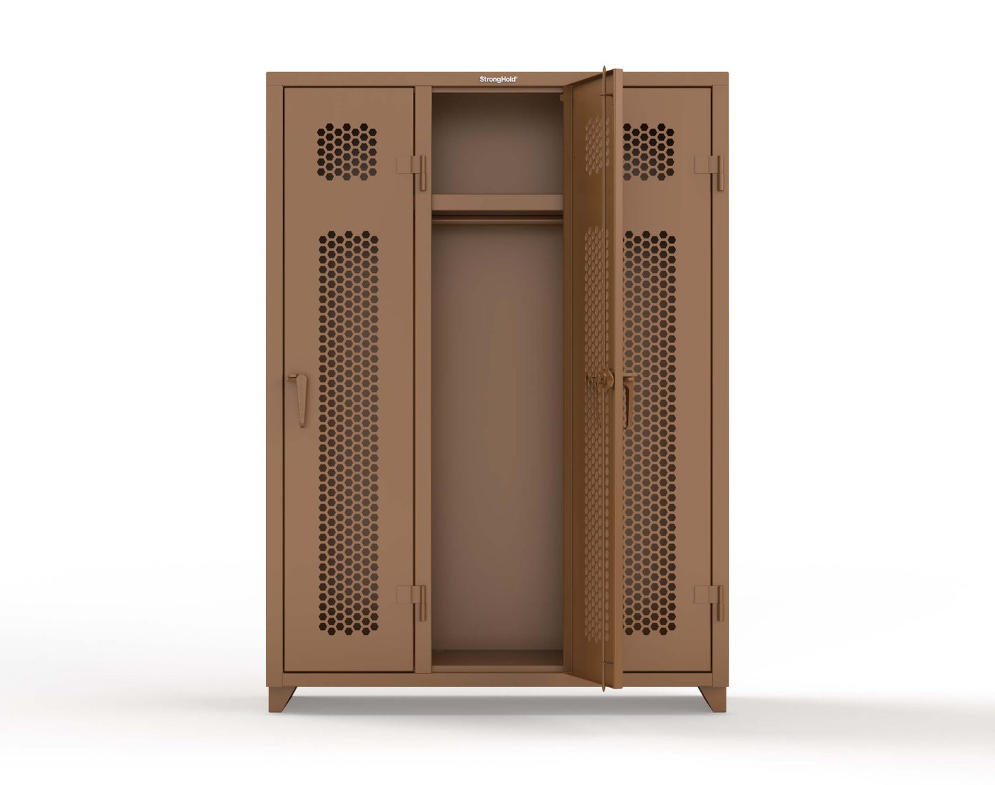 Extra Heavy Duty 14 GA Ventilated Single-Tier Locker with Shelf and Hanger Rod, 3 Compartments - 54 in. W x 18 in. D x 75 in. H - 4.66-3H-18-1T-L-8008