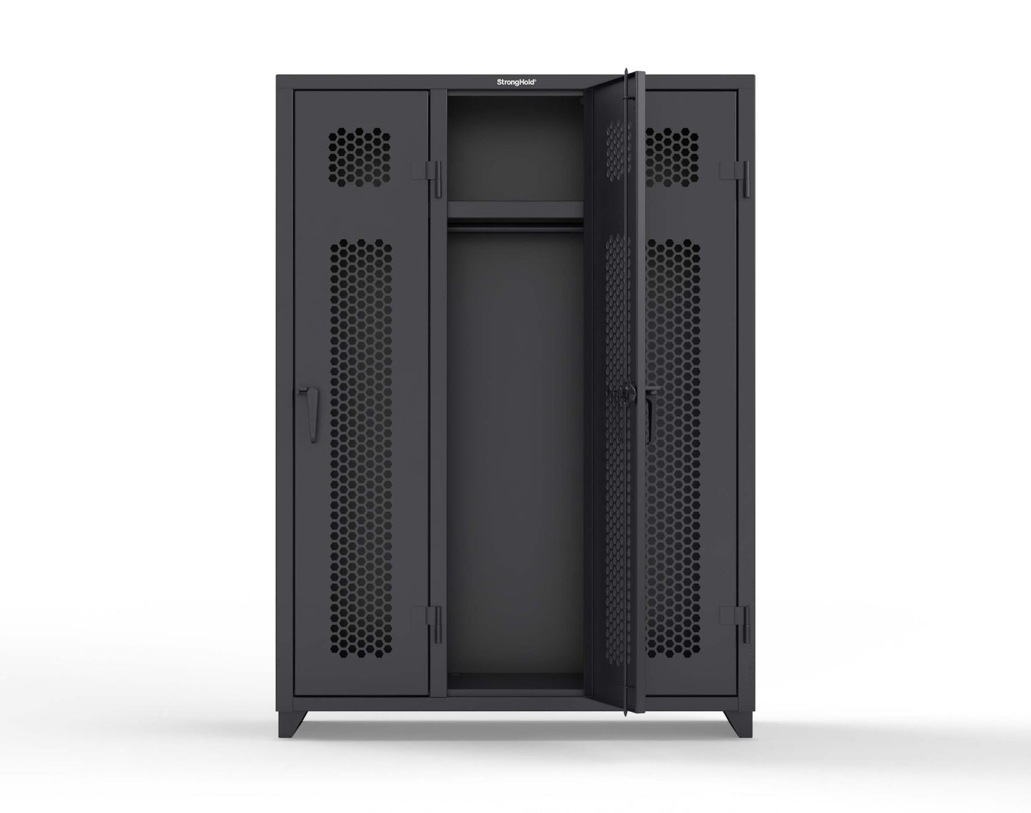 Extra Heavy Duty 14 GA Ventilated Single-Tier Locker with Shelf and Hanger Rod, 3 Compartments - 54 in. W x 18 in. D x 75 in. H - 4.66-3H-18-1T-L-9005