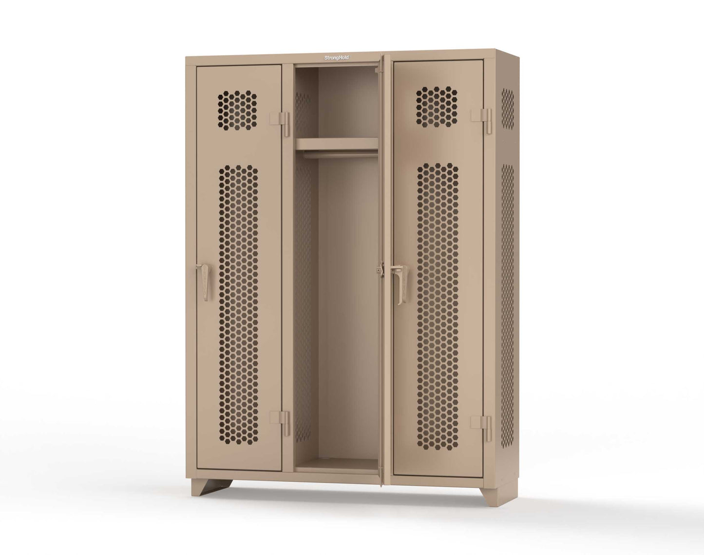 Extra Heavy Duty 14 GA Ventilated Single-Tier Locker with Shelf and Hanger Rod, 3 Compartments - 54 in. W x 18 in. D x 75 in. H - 4.66-3H-18-1T-L-1019