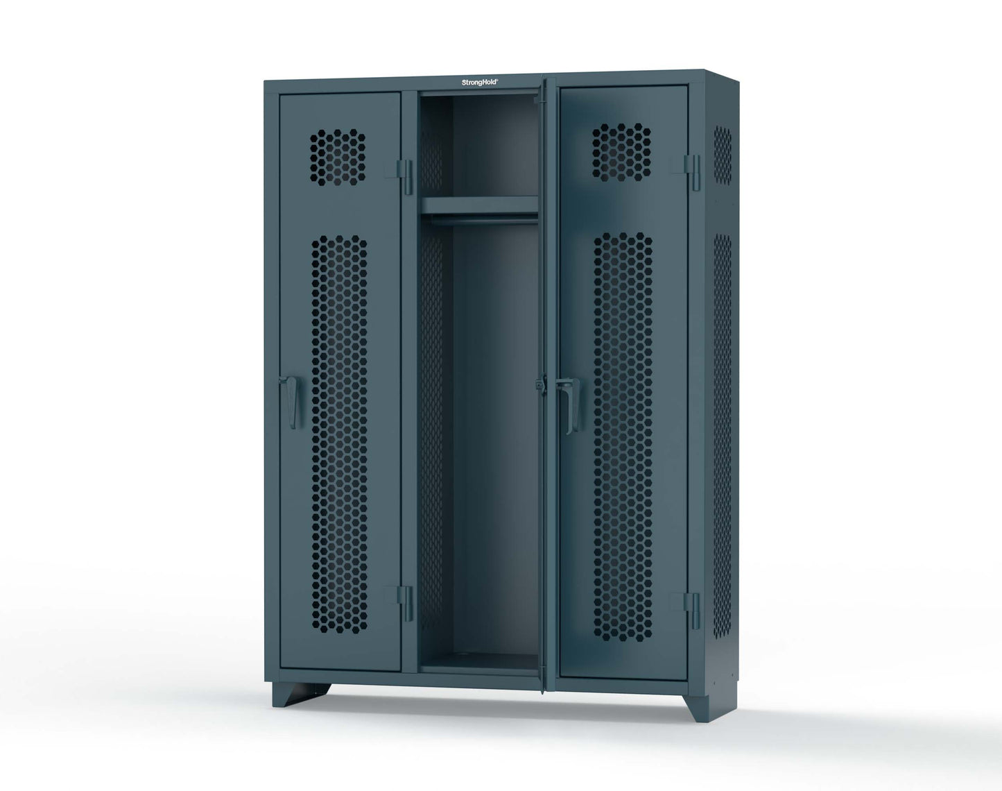 Extra Heavy Duty 14 GA Ventilated Single-Tier Locker with Shelf and Hanger Rod, 3 Compartments - 54 in. W x 18 in. D x 75 in. H - 4.66-3H-18-1T-L-5001