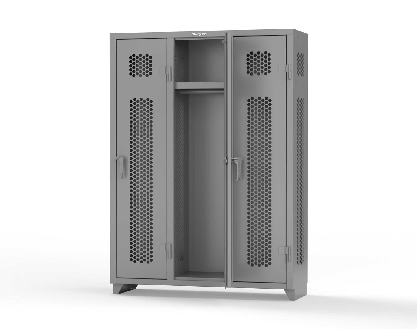 Extra Heavy Duty 14 GA Ventilated Single-Tier Locker with Shelf and Hanger Rod, 3 Compartments - 54 in. W x 18 in. D x 75 in. H - 4.66-3H-18-1T-L-7037