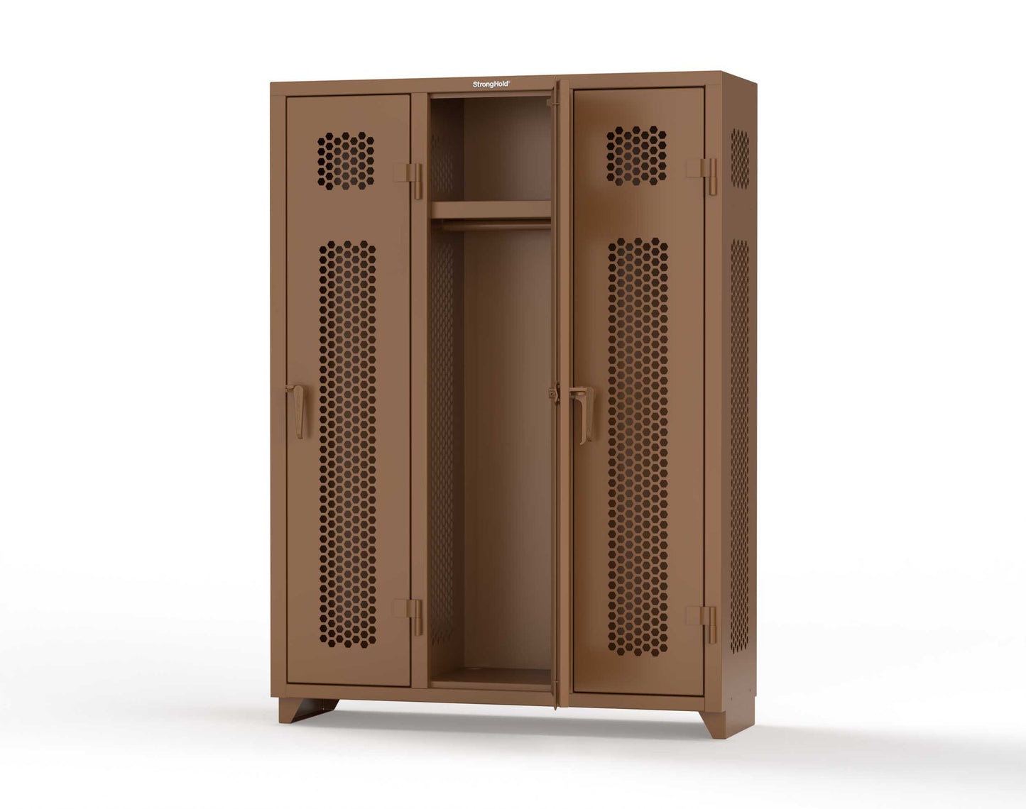 Extra Heavy Duty 14 GA Ventilated Single-Tier Locker with Shelf and Hanger Rod, 3 Compartments - 54 in. W x 18 in. D x 75 in. H - 4.66-3H-18-1T-L-8008