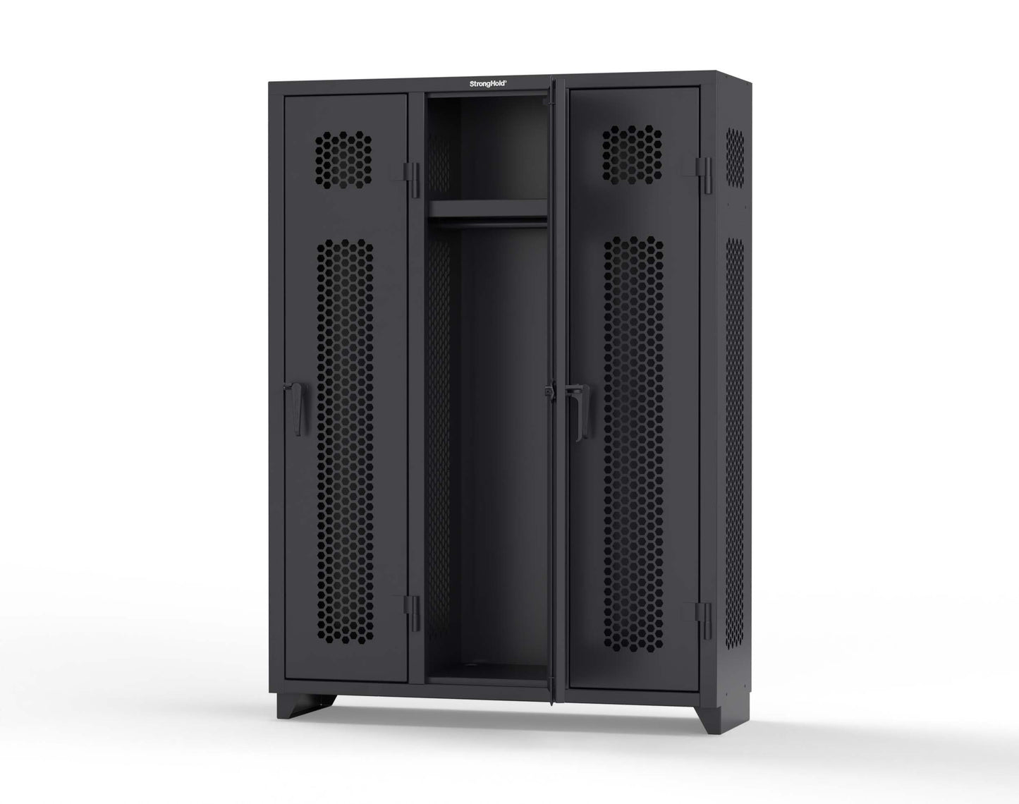 Extra Heavy Duty 14 GA Ventilated Single-Tier Locker with Shelf and Hanger Rod, 3 Compartments - 54 in. W x 18 in. D x 75 in. H - 4.66-3H-18-1T-L-9005