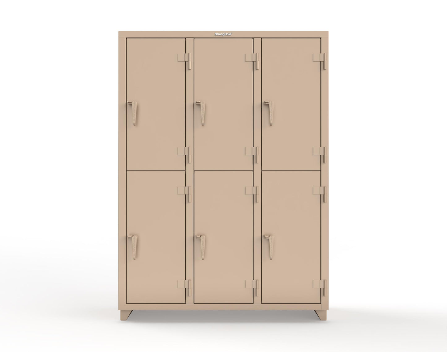 Extra Heavy Duty 14 GA Double-Tier Locker, 6 Compartments - 54 in. W x 18 in. D x 75 in. H - 4.66-6D-18-2T-L-1019