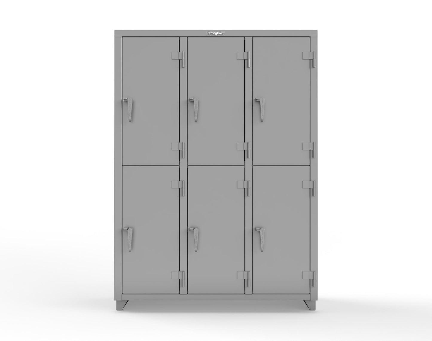 Extra Heavy Duty 14 GA Double-Tier Locker, 6 Compartments - 54 in. W x 18 in. D x 75 in. H - 4.66-6D-18-2T-L-7037