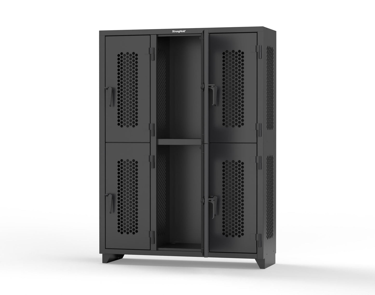 Extra Heavy Duty 14 GA Double-Tier Ventilated Locker, 6 Compartments - 54 in. W x 18 in. D x 75 in. H - 4.66-6H-18-2T-L-9005