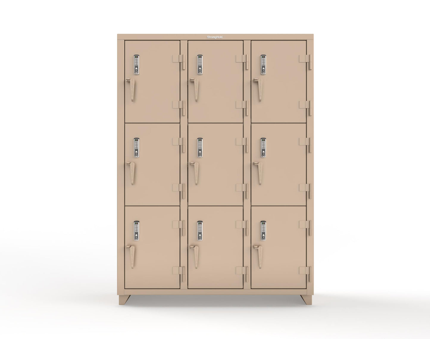 Extra Heavy Duty 14 GA Triple-Tier Locker with Keyless Entry Lock, 9 Compartments – 54 in. W x 18 in. D x 75 in. H - 4.66-9D-18-3T-EK-L-1019