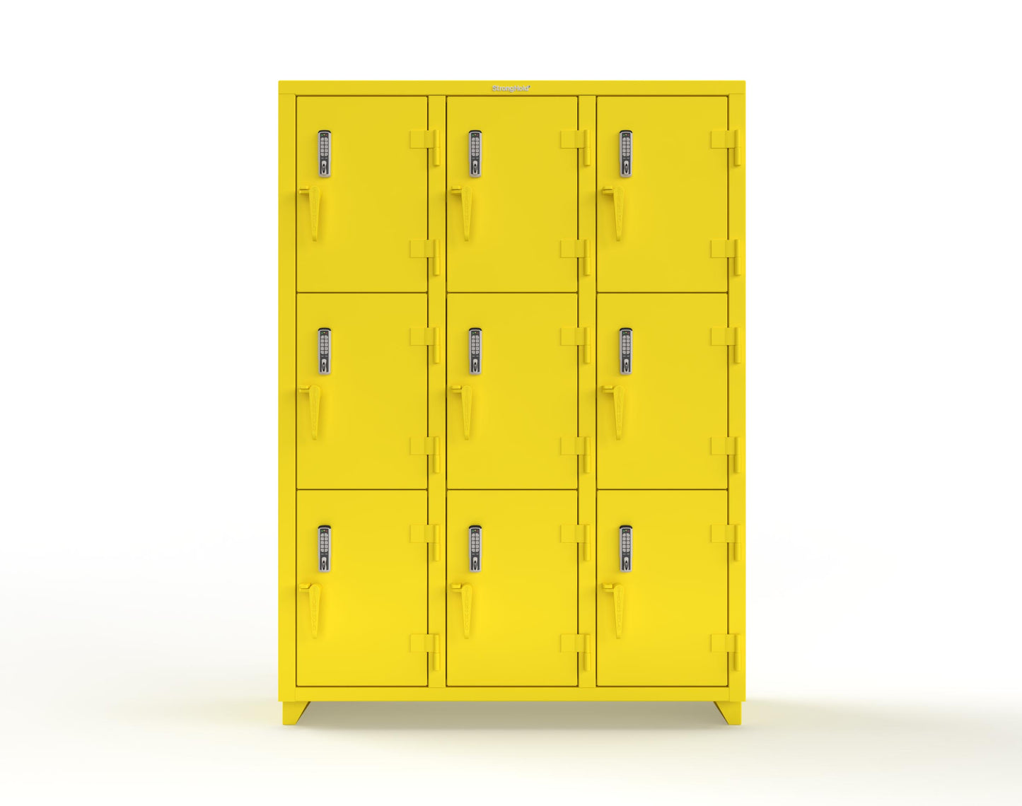 Extra Heavy Duty 14 GA Triple-Tier Locker with Keyless Entry Lock, 9 Compartments – 54 in. W x 18 in. D x 75 in. H - 4.66-9D-18-3T-EK-L-1021