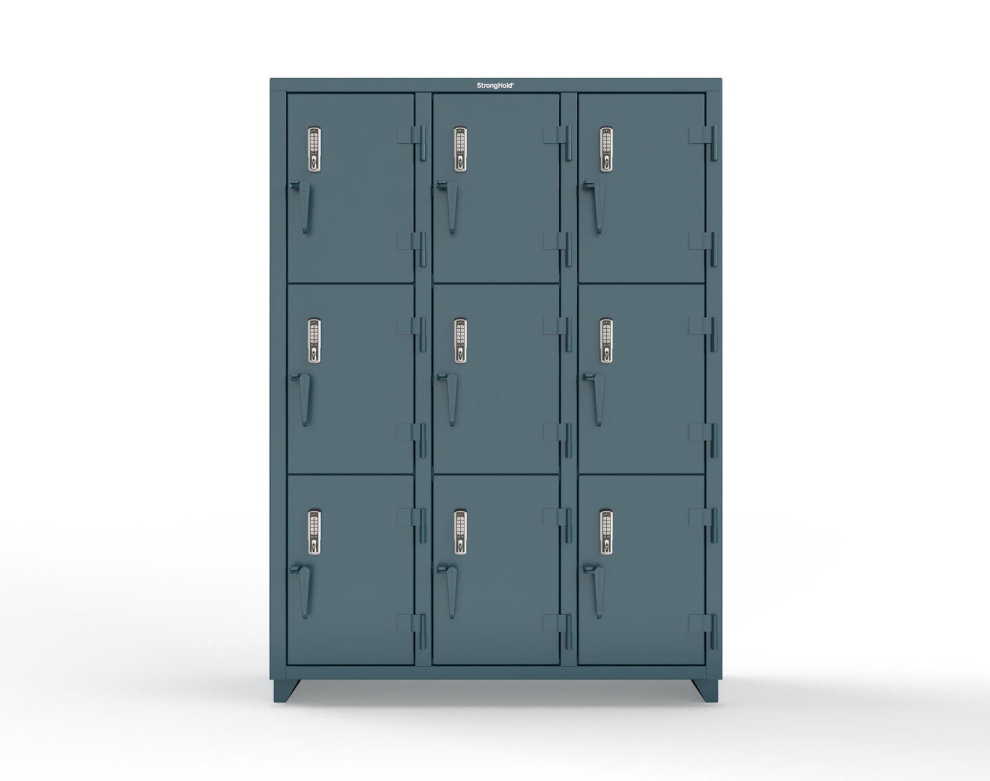 Extra Heavy Duty 14 GA Triple-Tier Locker with Keyless Entry Lock, 9 Compartments – 54 in. W x 18 in. D x 75 in. H - 4.66-9D-18-3T-EK-L-5001