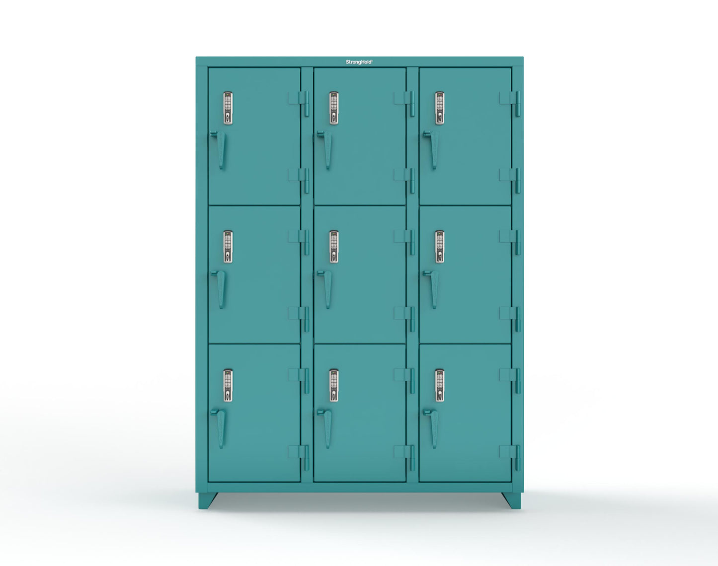 Extra Heavy Duty 14 GA Triple-Tier Locker with Keyless Entry Lock, 9 Compartments – 54 in. W x 18 in. D x 75 in. H - 4.66-9D-18-3T-EK-L-5021
