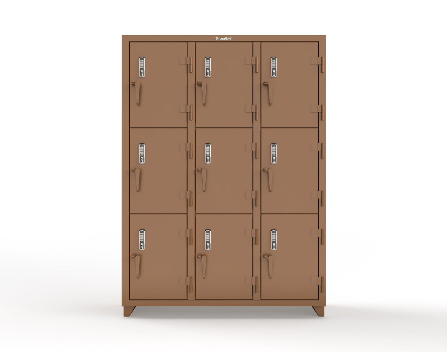 Extra Heavy Duty 14 GA Triple-Tier Locker with Keyless Entry Lock, 9 Compartments – 54 in. W x 18 in. D x 75 in. H - 4.66-9D-18-3T-EK-L-8008