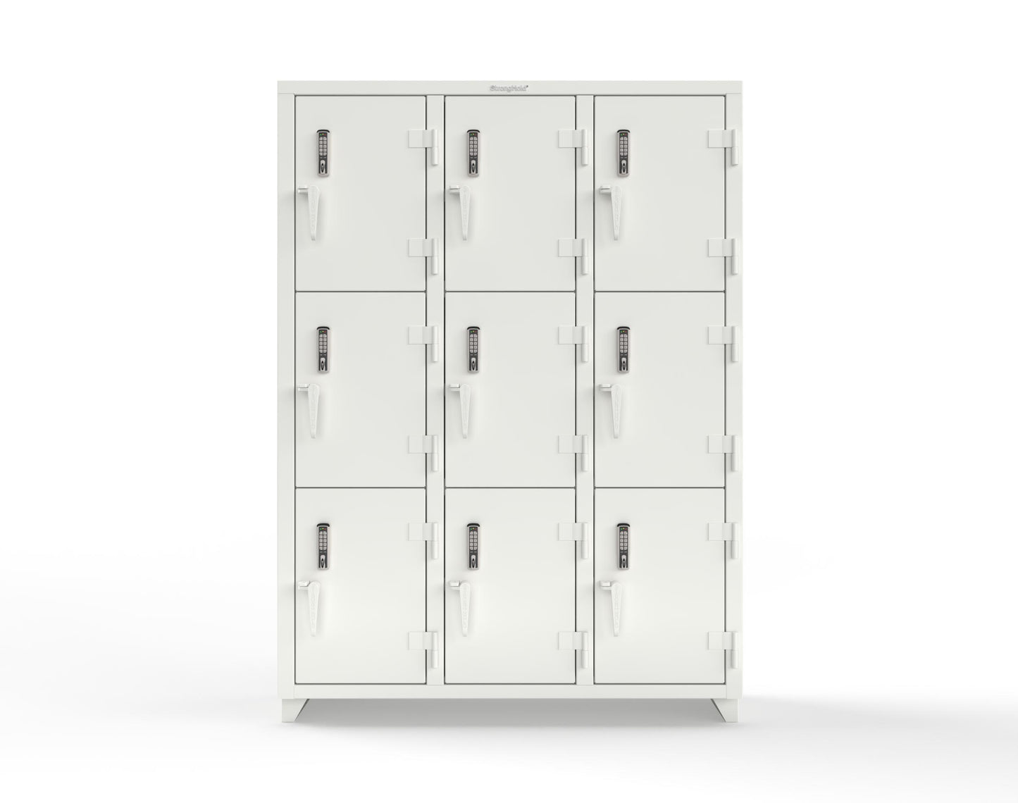 Extra Heavy Duty 14 GA Triple-Tier Locker with Keyless Entry Lock, 9 Compartments – 54 in. W x 18 in. D x 75 in. H - 4.66-9D-18-3T-EK-L-9003