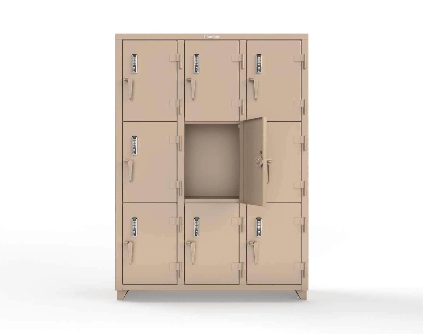Extra Heavy Duty 14 GA Triple-Tier Locker with Keyless Entry Lock, 9 Compartments – 54 in. W x 18 in. D x 75 in. H - 4.66-9D-18-3T-EK-L-1019