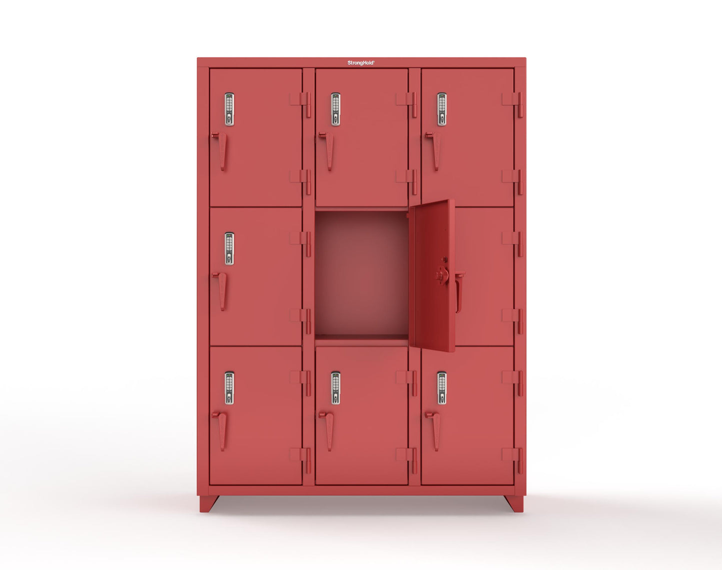Extra Heavy Duty 14 GA Triple-Tier Locker with Keyless Entry Lock, 9 Compartments – 54 in. W x 18 in. D x 75 in. H - 4.66-9D-18-3T-EK-L-3001