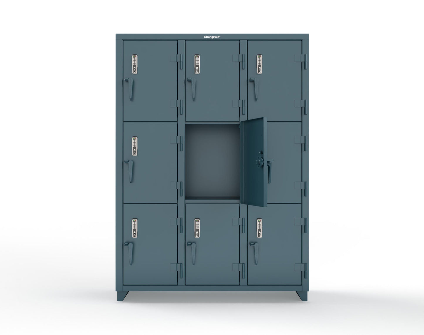 Extra Heavy Duty 14 GA Triple-Tier Locker with Keyless Entry Lock, 9 Compartments – 54 in. W x 18 in. D x 75 in. H - 4.66-9D-18-3T-EK-L-5001